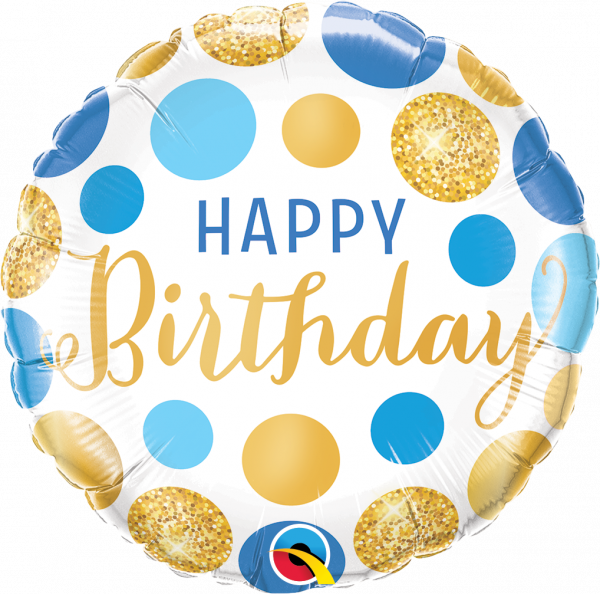 Folienballon HBD Birthday Blue & Gold Dots