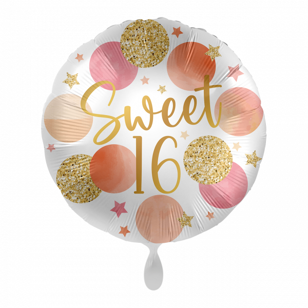 Folienballon Zahl 16 Sweet Shiny Stars and Dots