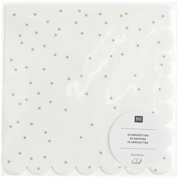 Serviette Punkte Weiß / Gold