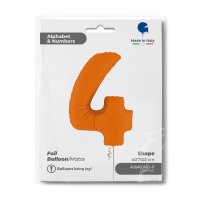 Folienballon Zahl 4 Matte Orange