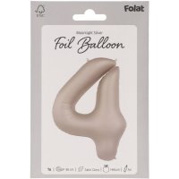 Folienballon Zahl 4 Moonlight Silver Satin Gloss