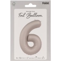 Folienballon Zahl 6 Moonlight Silver Satin Gloss