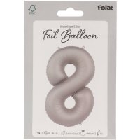 Folienballon Zahl 8 Moonlight Silver Satin Gloss