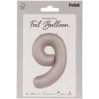 Folienballon Zahl 9 Moonlight Silver Satin Gloss