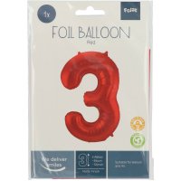 Folienballon Zahl 3 Rot Metallic Matte