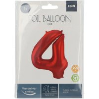 Folienballon Zahl 4 Rot Metallic Matte