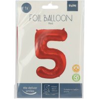 Folienballon Zahl 5 Rot Metallic Matte