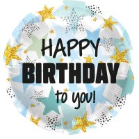 Folienballon HBD Birthday Stars Blue / Gold