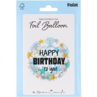 Folienballon HBD Birthday Stars Blue / Gold