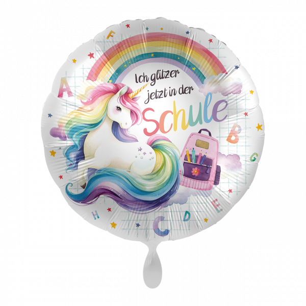 Folienballon Einschulung - Einhorn Regenbogen Schule