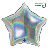 Folienballon Stern Silber Glitter Holographic
