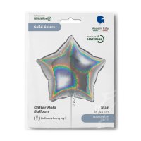 Folienballon Stern Silber Glitter Holographic