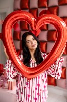 Folienballon (-) Herzrahmen rot nur zu Luftfüllung