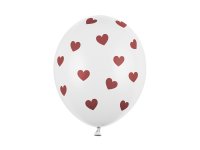 Latexballon 12in / 30,5cm weiß mit roten Herzen (6...