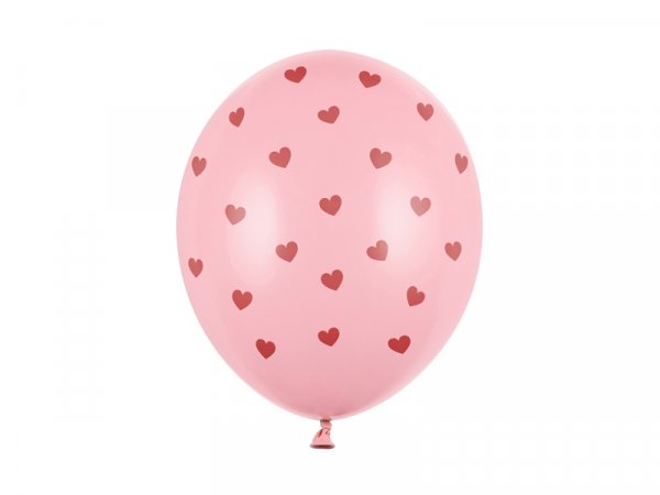 Latexballon 12in / 30,5cm rosa mit roten Herzen (6 Stück)
