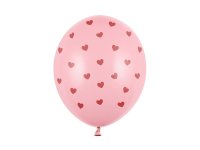 Latexballon 12in / 30,5cm rosa mit roten Herzen (6...