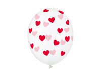 Latexballon 12in / 30,5cm clear mit roten Herzen (6...