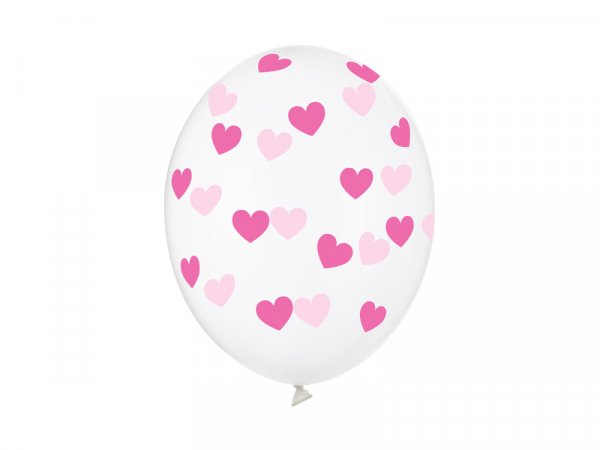 Latexballon 12in / 30,5cm clear mit rosa Herzen (6 Stück) #1