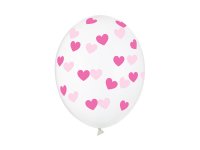 Latexballon 12in / 30,5cm clear mit rosa Herzen (6...