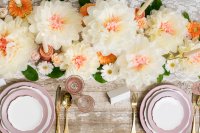 Papierblumen creme / rosa 5 Stück