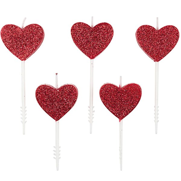 Kuchenkerzen Herz Rot mit Glitter