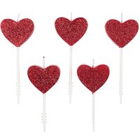 Kuchenkerzen Herz Rot mit Glitter